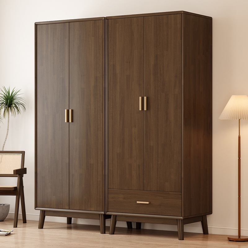 北歐全實木衣櫃家用卧室儲物收納小戶型多功能現代簡約組合櫃兩門