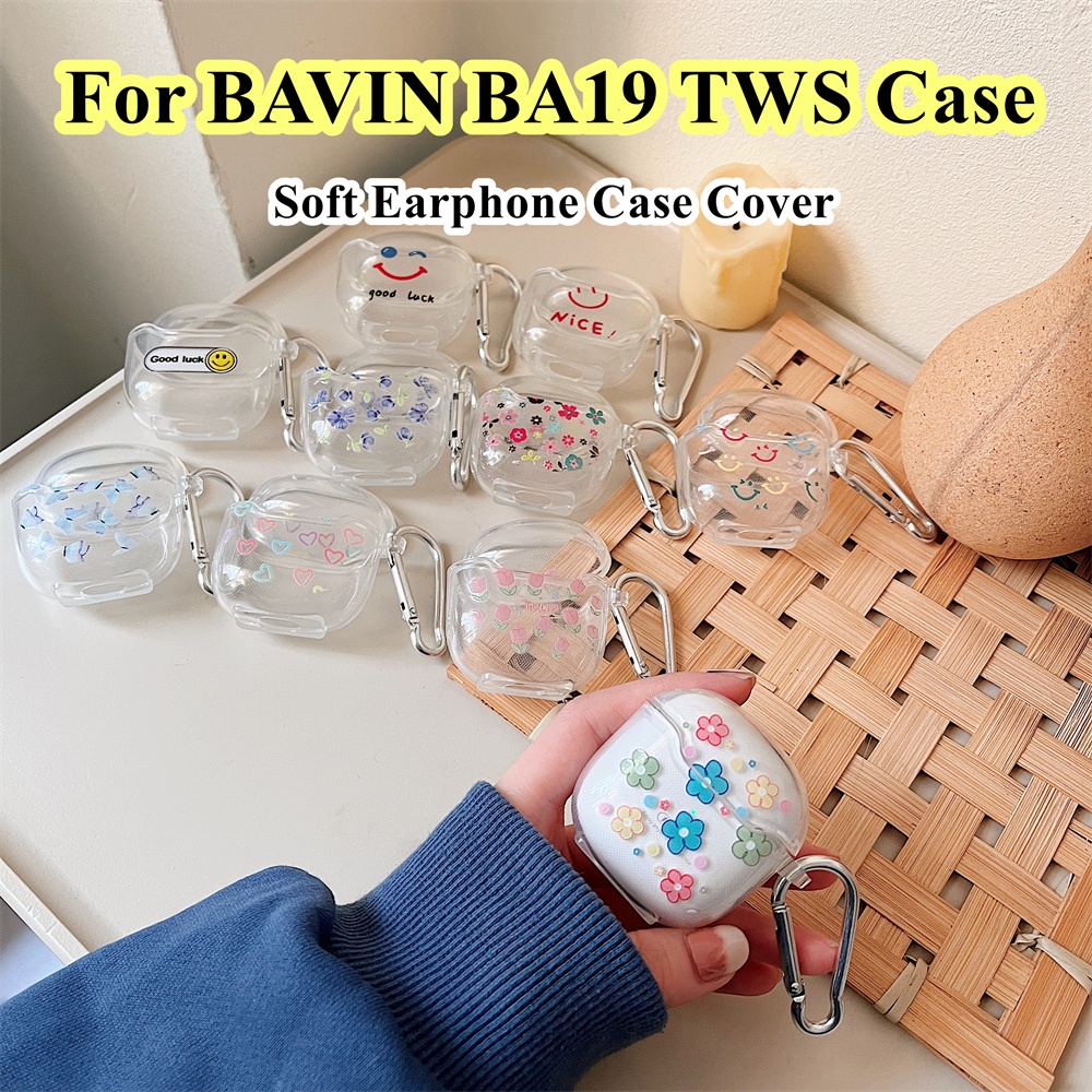 現貨! 適用於 BAVIN BA19 TWS 外殼透明彩色圖案適用於 BA19 TWS 外殼軟耳機外殼保護套