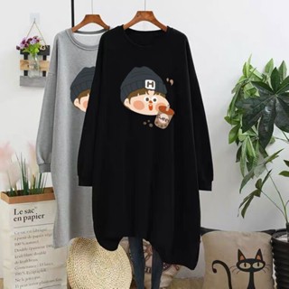 【現貨】M-3XL 大尺碼上衣 長版T恤裙 外穿家居服 春秋睡裙女韓版寬鬆睡衣女寬鬆長袖長款過膝卡通可外穿家居服