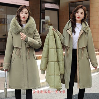 一衣三穿 中長款棉衣冬季加厚加絨派克服女羽絨棉服中長款大毛領羽絨外套韓版冬季大碼修身加絨加厚保暖外套棉襖長大衣防風外套