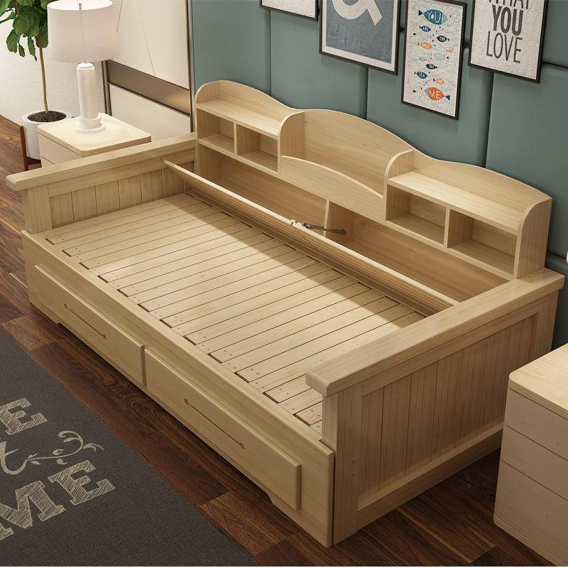 [免運 ] 實木沙發床 兩用小戶型 多功能 可折疊帶儲物書櫃 客廳雙人可推拉坐臥