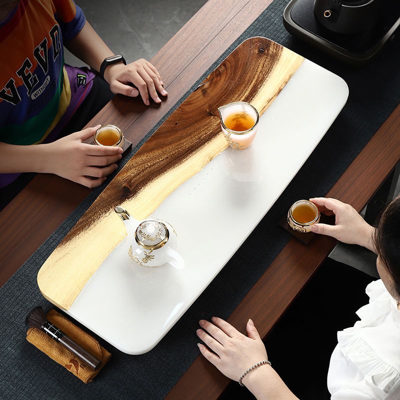 實木茶盤 康樂品 高端木化石茶盤傢用2021新中式輕奢現代簡易實木整塊玉石