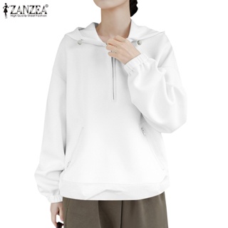 Zanzea 女式韓版連帽長袖拉鍊口袋鬆緊寬鬆運動衫