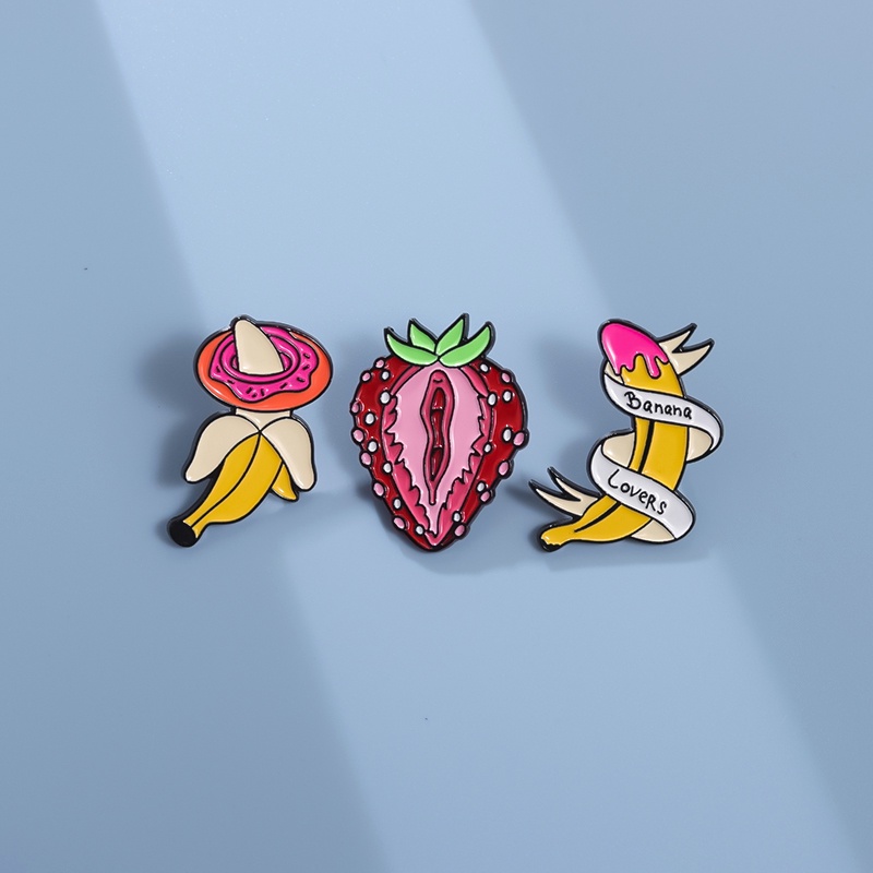 有趣的香蕉戀人琺瑯別針胸針卡通水果草莓別針甜甜圈胸針翻領徽章背包珠寶禮物送給朋友