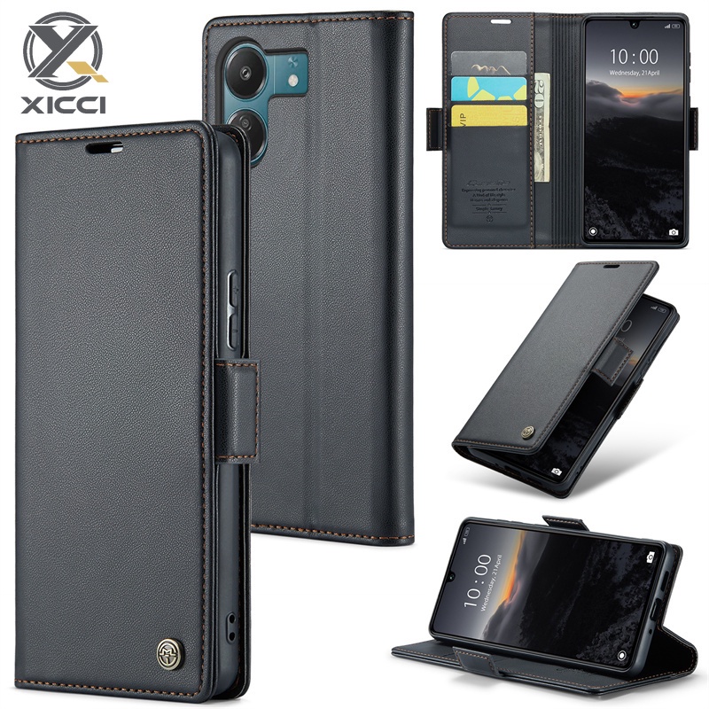 XIAOMI Xicci 多功能手機殼適用於小米 Redmi 13C/POCO C65 豪華皮革保護套帶卡槽和無線充電能