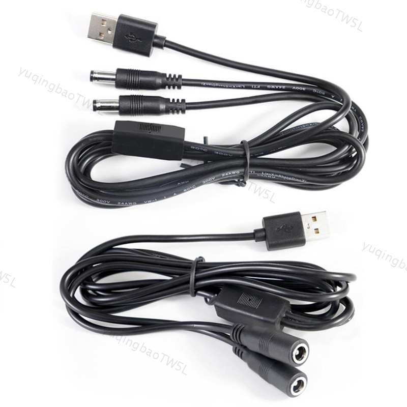 22awg 3A USB 2.0 公對 2 路 DC 公母公分線器電纜插頭 5.5x2.5mm 電源線適配器連接器用於帶