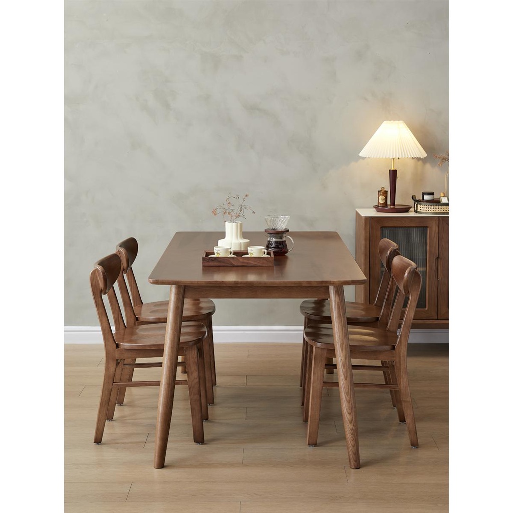 餐桌 書桌 實木桌  北歐全實木餐桌家用飯桌小戶型白蠟木胡桃色簡約原木餐桌椅子組合