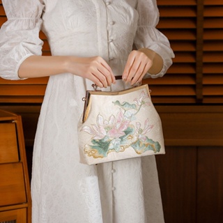 精美繡花手提包 旗袍宴會漢服搭配包 白色繡花手拿包