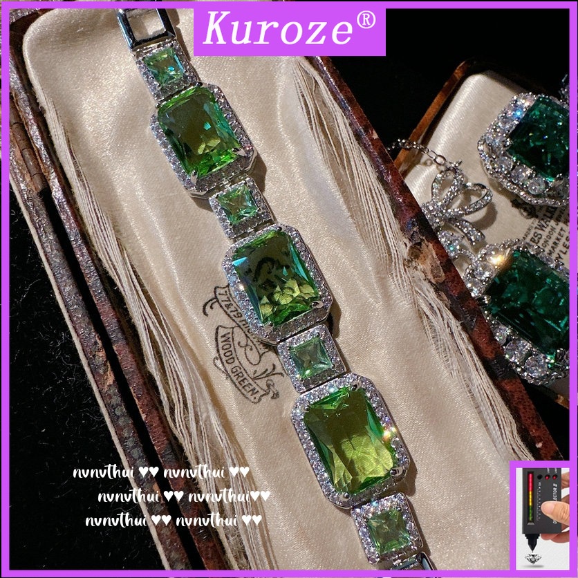 Kuroze 奢華方形藍寶石手鍊 復古綠鑽手鍊 時尚彩色寶石祖母綠首飾