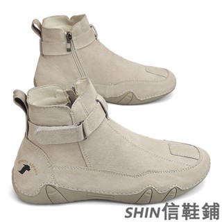 高品質真皮高幫皮鞋 復古質感男生休閒皮鞋 歐美潮男必備工裝男皮鞋 軟底好穿戶外防滑男靴 側拉鍊皮鞋男 限時下殺 免運現貨