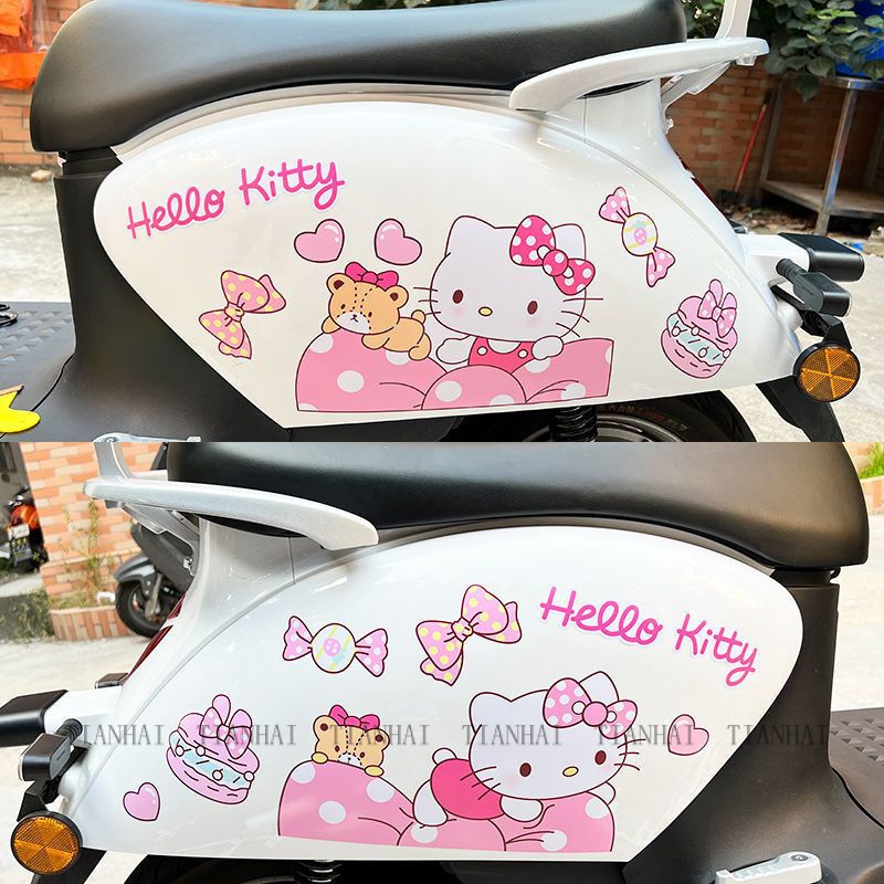 電動機車貼紙  hello kitty貼紙 凱蒂貓卡通貼紙 裝飾劃痕遮擋貼紙 電瓶車貼 機車貼紙