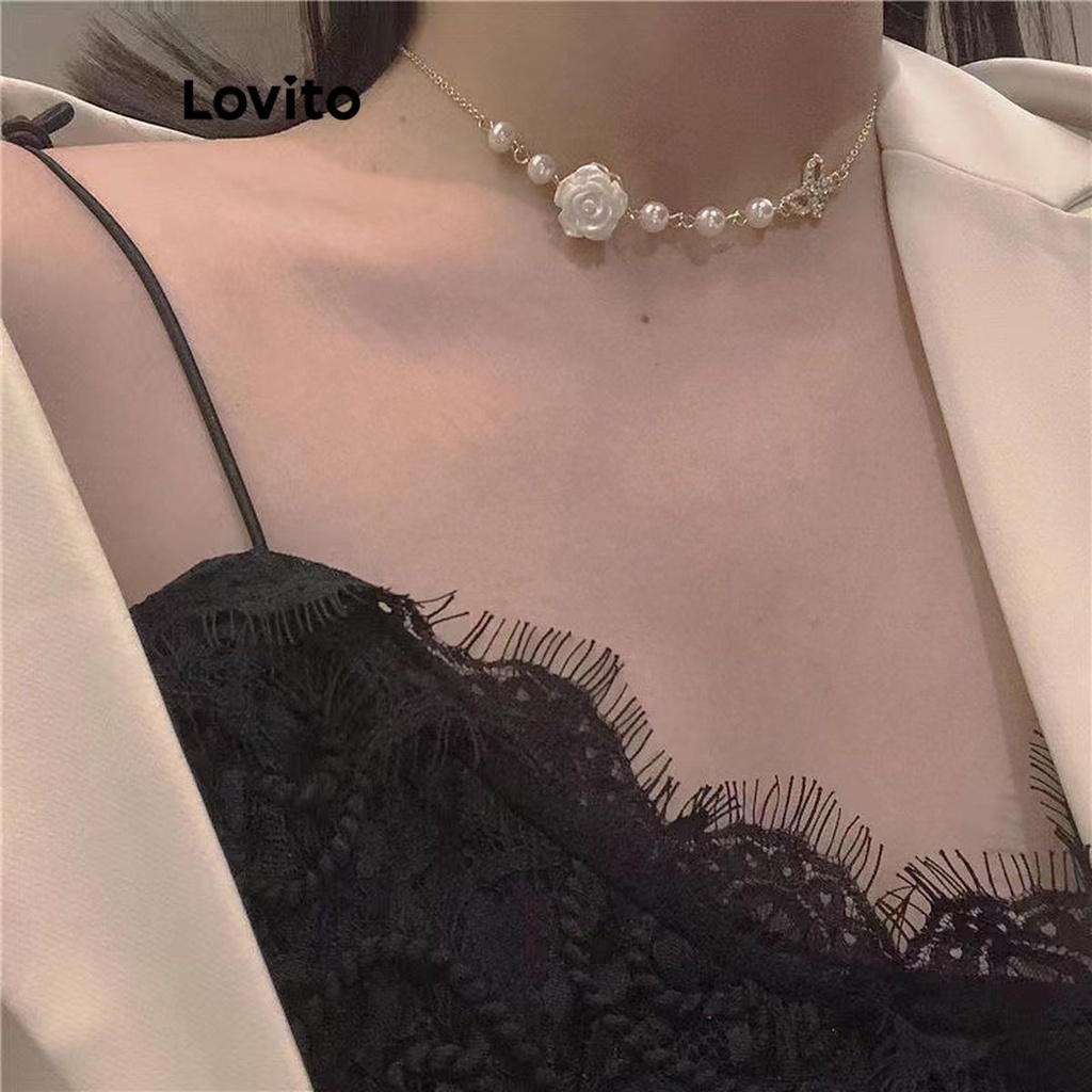 Lovito 女士優雅花卉花朵項鍊 LFA07033 (金色)