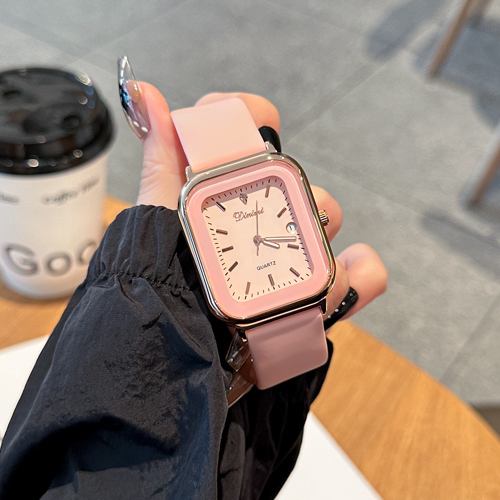 DIMINI  77068 時尚 休閒 方形 石英錶 日曆 矽膠帶 氣質  女士手錶(送精美表盒）