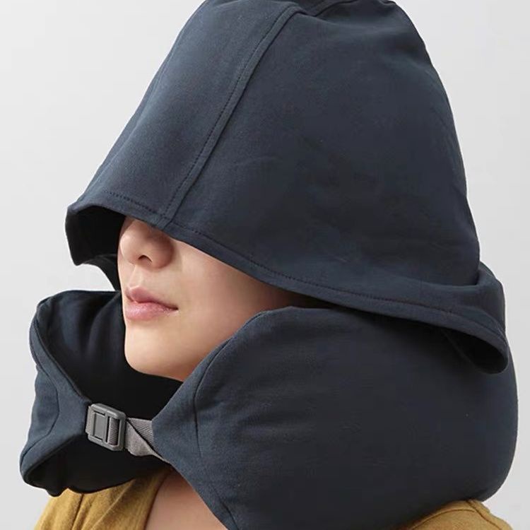 無印日式良品U型枕帶帽子便攜U枕護頸枕午睡遮光汽車飛機旅行枕