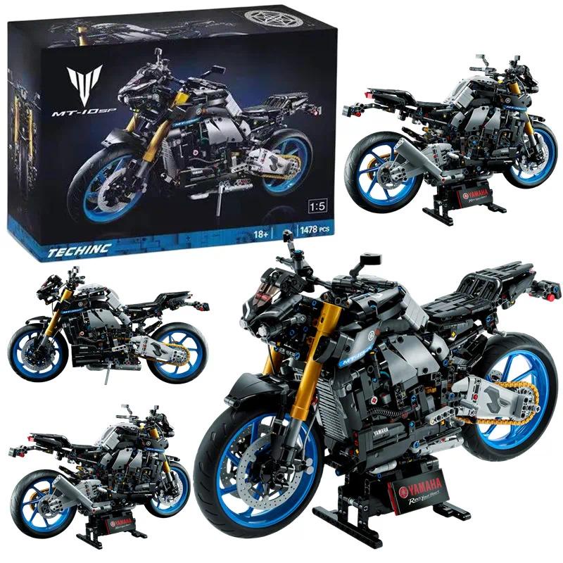 山葉 Moc Technic 1:5 Yamaha MT-10 SP 摩托車還原4缸發動機模型擺件積木玩具禮物