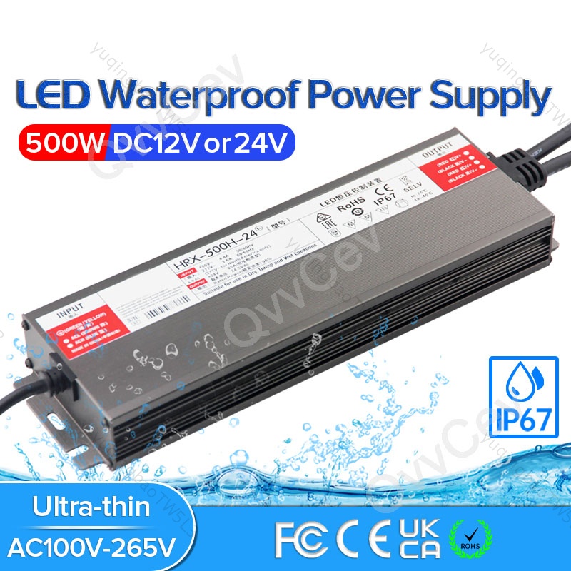 TRANSFORMERS 500w LED 驅動器 DC12V 24V IP67 防水照明變壓器,用於戶外燈電源 AC1