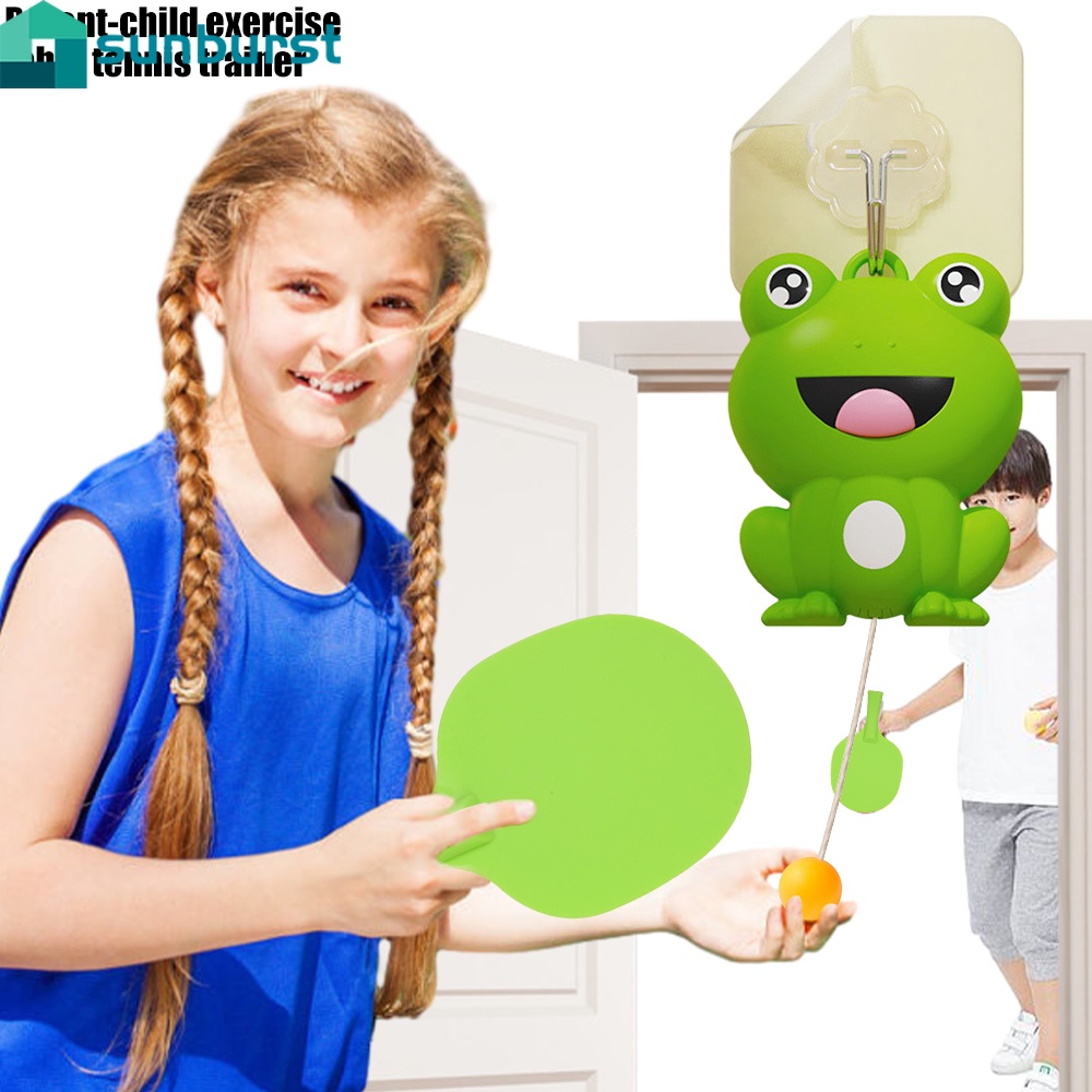 懸掛式乒乓球訓練器-單人反彈羽毛球-視覺練習套裝-青蛙球玩具-親子互動-室內卡通運動-便攜式反彈蛙乒乓球