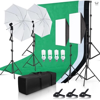 Andoer 專業攝影棚套裝 含4個45W燈泡 + 2個50*70cm柔光箱 + 2個33寸白傘 + 2個單燈頭 + 4