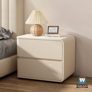床頭櫃現代簡約小型實木床邊櫃奶油風皮質輕奢臥室極簡落地櫃 萬家樂