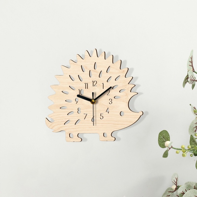 現貨 刺蝟掛鐘 木質卡通壁掛兒童房臥室裝飾靜音創意牆貼時鐘