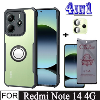 Redmi Note 14 4G 5G 防震手機殼適用於 Redmi 13C 14C 4 合 1 手機支架 + 隱私陶瓷