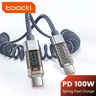 Toocki 100W 透明 C 型轉 C 型快速充電數顯電纜 66W USB 轉 C 型快速數據線帶彈簧伸縮線