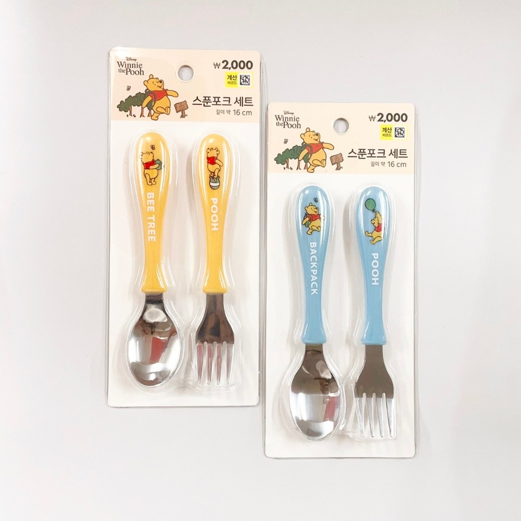 【 韓國進口正品】 小熊維尼 餐具組 環保 餐具 湯匙 叉子 餐具盒