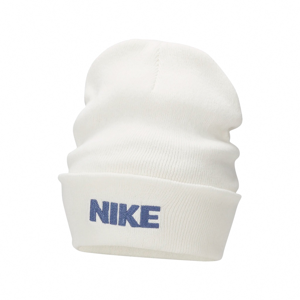 Nike 帽子 Peak Beanie 男女款 白 毛帽 針織 反折帽 刺繡 保暖【ACS】 FJ6287-133
