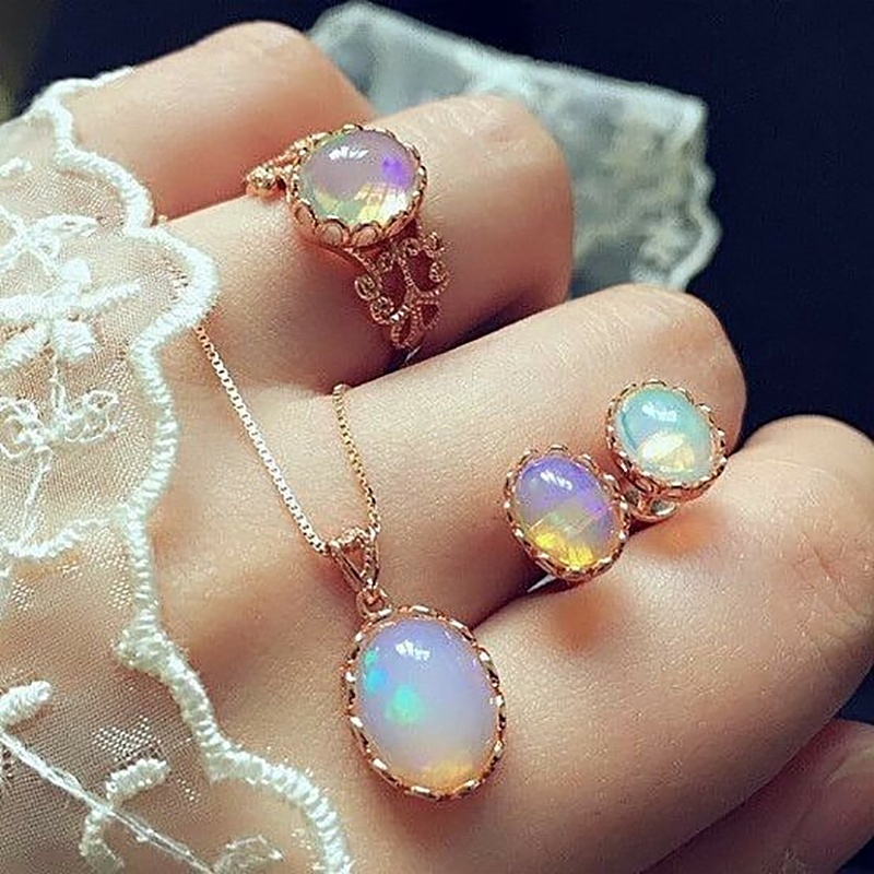 3 件/套彩色寶石戒指項鍊耳環女士時尚