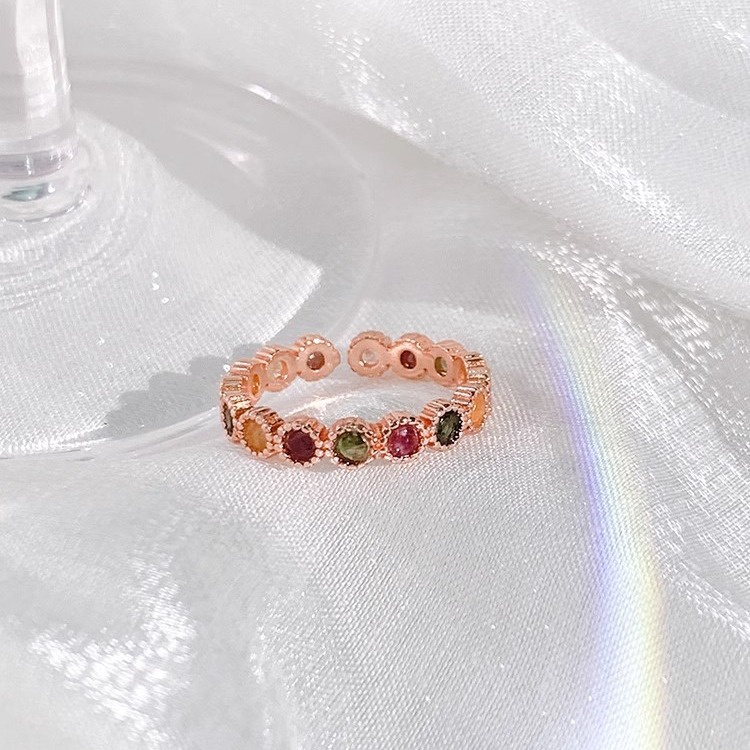 彩虹戒指女時尚輕奢小眾設計感可調整彩色碧玉寶石可調整指環