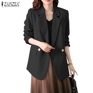Zanzea 女式韓版裝飾口袋翻蓋長袖寬鬆休閒西裝外套
