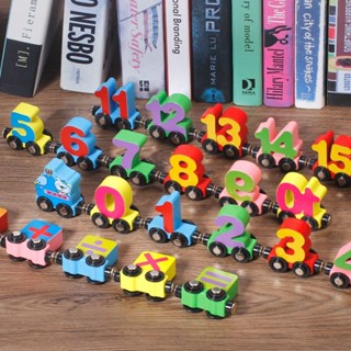優選精品#磁力木頭小火車兒童早敎玩具寶寶學數字英語認識字母磁性益智積木#1.11b