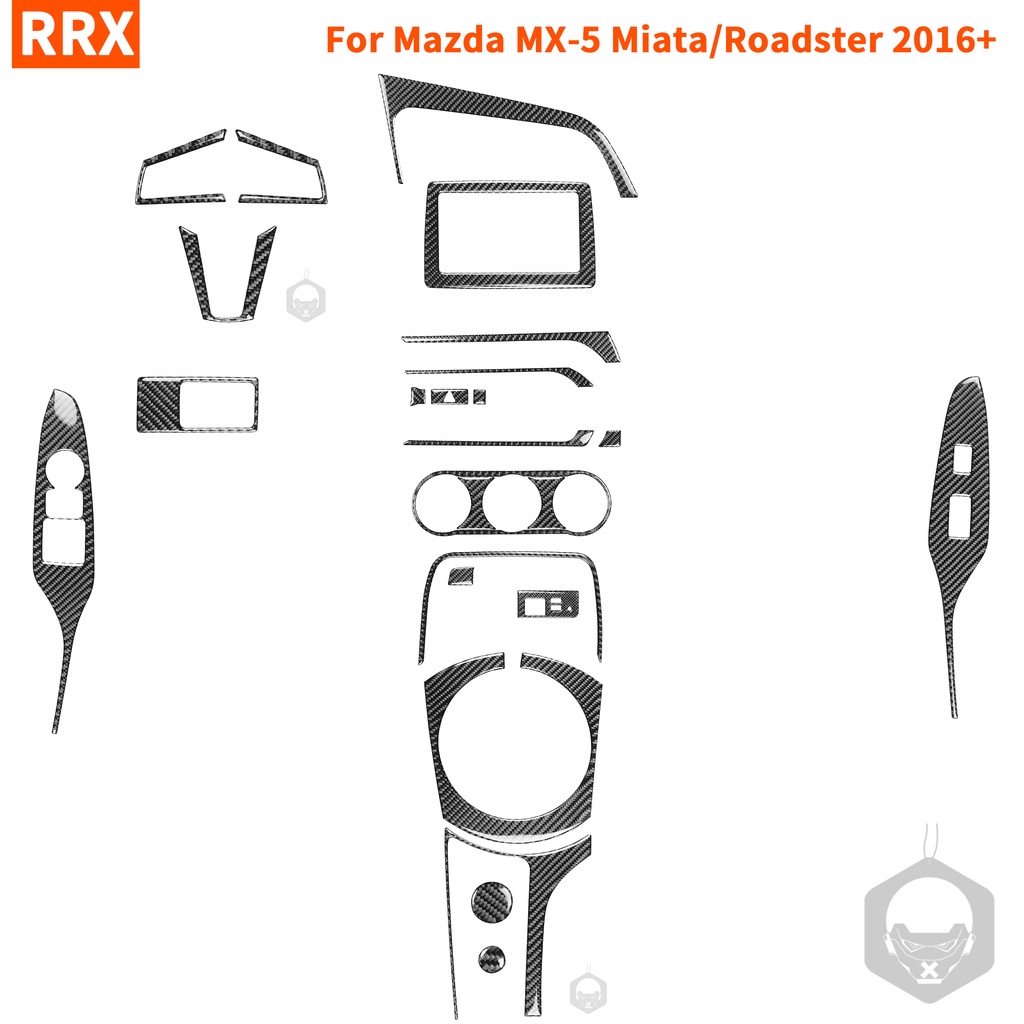 真碳纖維貼紙適用於馬自達 MX-5 Miata Roadster 2016+ MX5 ND 方向盤空調按鈕齒輪箱自動檔