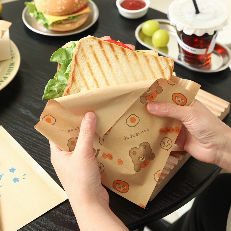 【現貨】【三明治包裝紙】三明治 包裝紙 防油一次性 食品級 野餐打包 三文治 漢堡飯糰 手抓餅 紙袋