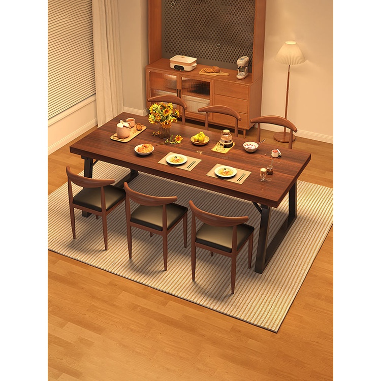 優品商城 餐桌小戶型家用現代簡約實木色出租屋吃飯桌子餐飲商用餐桌椅組合