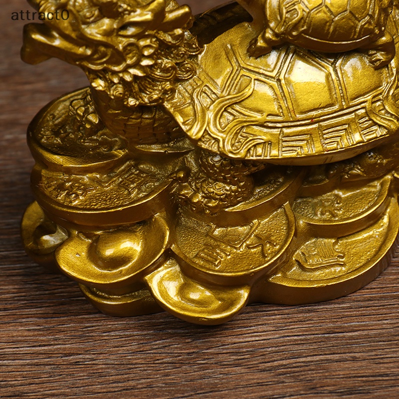 Attact 1 件黃金風水龍龜烏龜雕像雕像硬幣錢財運 TW