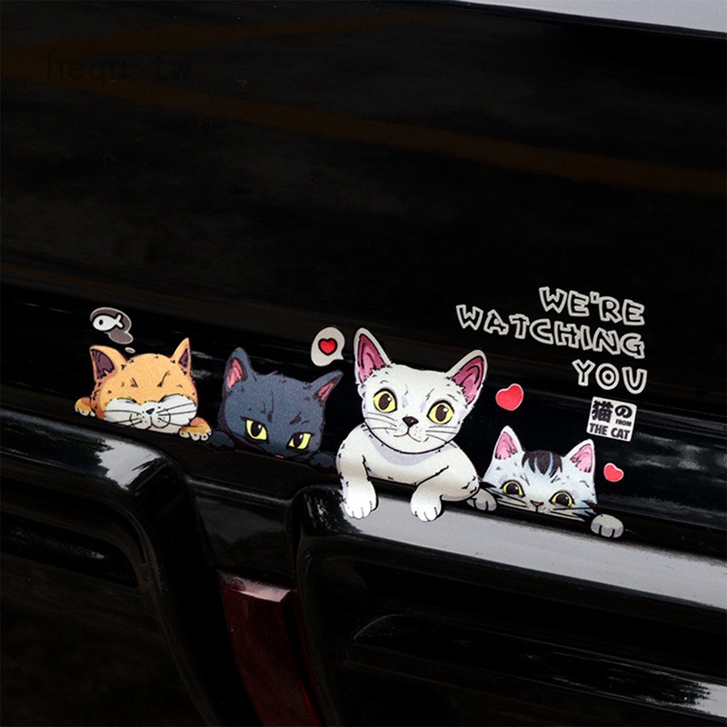 【Hequ】 汽車個性趣味搞怪貓咪車貼 趴窗貓貼紙反光劃痕貼 電動機車裝飾貼