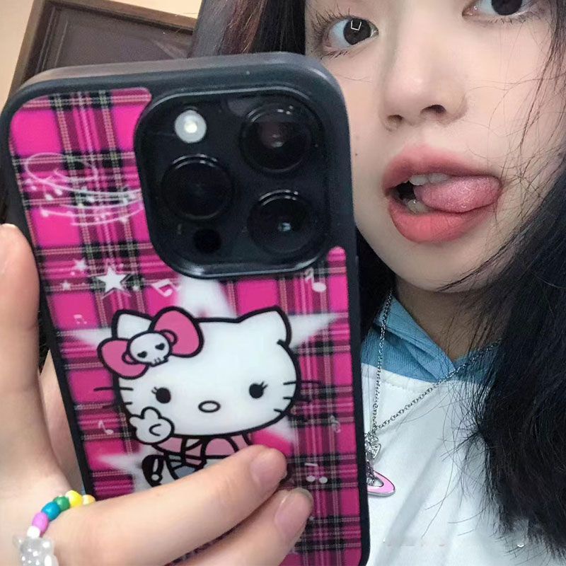 格子 Hello Kitty 手機殼適用於 Iphone13pro 手機殼 12Promax 軟殼 Xr 可愛 11 蘋