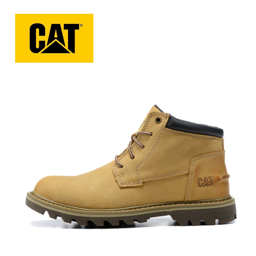 CAT英倫風男鞋 中幫真皮馬丁靴 卡特復古秋冬保暖戶外工裝靴 頭層牛皮大黃靴