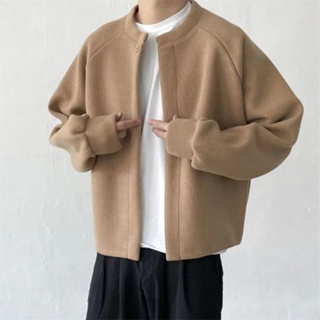 【現貨免運】2023年早秋季新款時尚針織小外套男士素色簡約韓版寬鬆加厚毛衣夾克