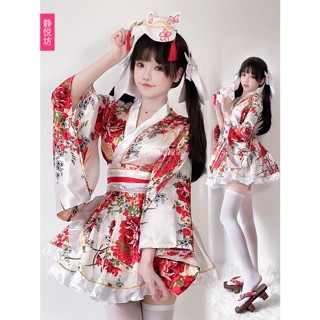 日本正裝古早和服夏日和風印花改良浴袍和服女士套裝cosplay服裝