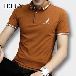 IELGY 夏季立領polo衫商務紳士短袖青年時尚半袖男士上衣