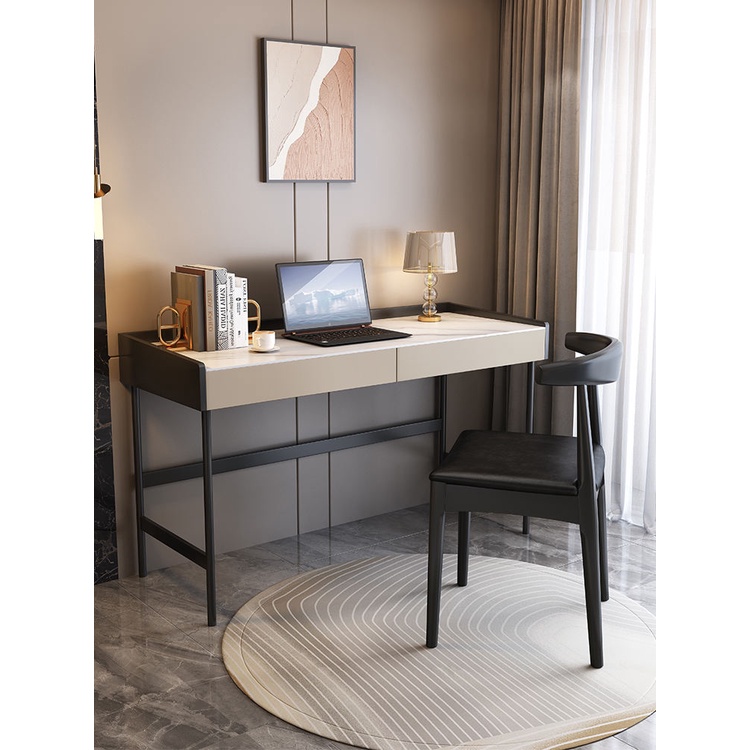 興前商城 義式岩板輕奢現代書桌臥室桌上型電腦桌家用書桌簡易辦公桌小戶型