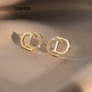Lovito 優雅字母金屬水鑽 S925 女士耳環 LFA11035