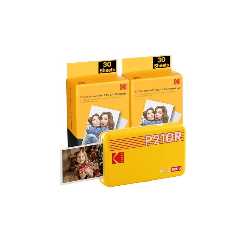 日本直送]柯达 KODAK Mini 2 Retro 4PASS 便携式照片打印机（5,3x8,6 厘米）+ 68 张捆