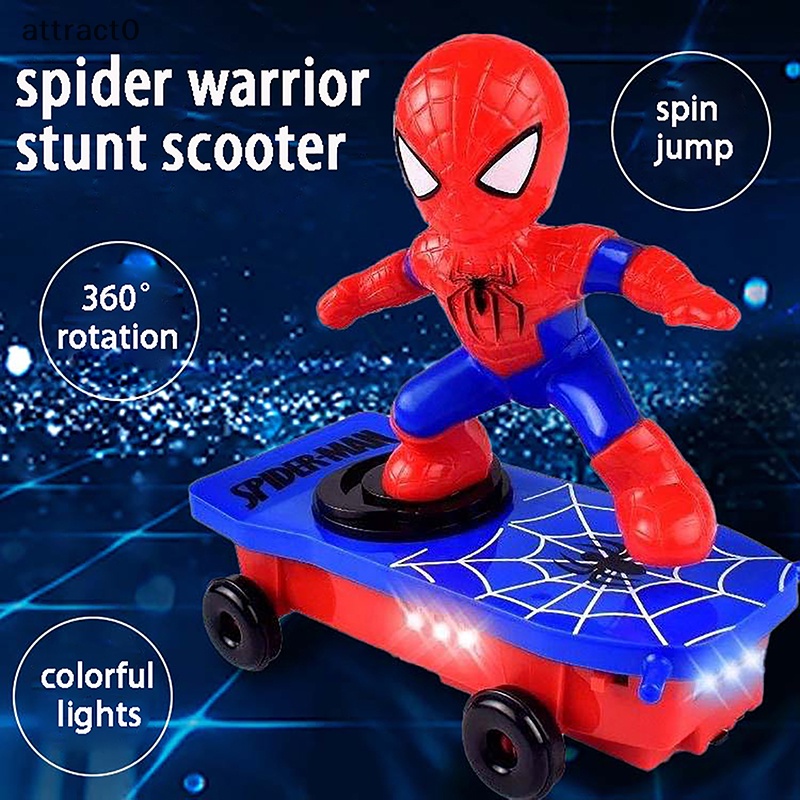Attact 新玩具蜘蛛俠自動翻轉旋轉滑板電動音樂玩具特技滑板車聖誕禮物聲光車 TW