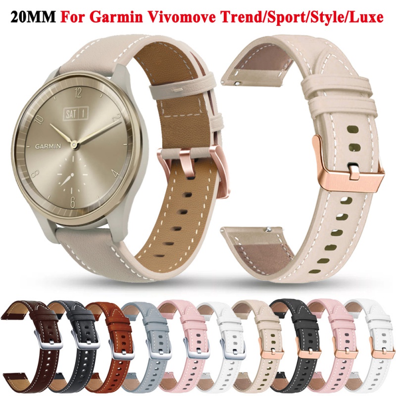 適用於佳明Garmin Vivomove Trend /Luxe /Sport/HR venu Sq 20mm皮革女錶帶