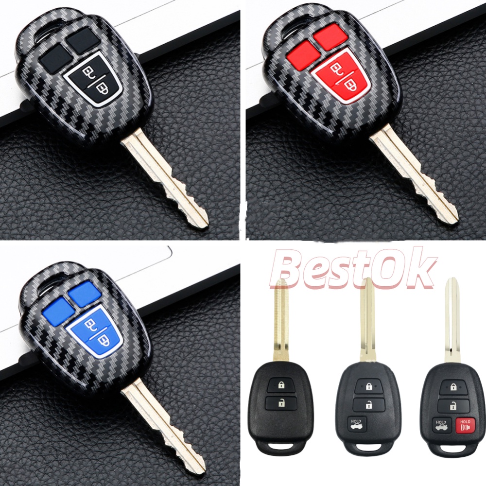 CAMRY 3 按鈕碳纖維 ABS 汽車鑰匙套帶鑰匙扣適用於豐田凱美瑞普銳斯 2012 2013 2014 2015 2