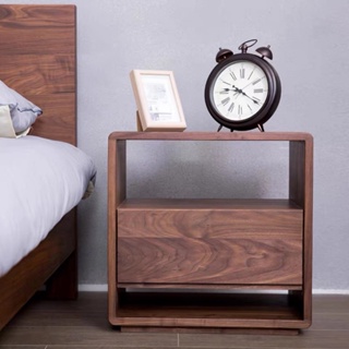 『Royal_Furniture』北歐全實木床頭櫃卧室迷你簡約現代輕奢黑胡桃色儲物櫃收納床邊櫃