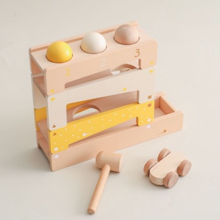 兒童木質動手能力擺件玩具 創意敲球積木 早教寶寶玩具 益智軌道敲敲樂玩具